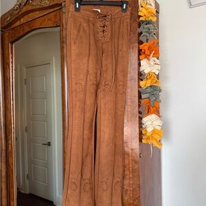 Rumored Tan Lace-Up Flare Pants